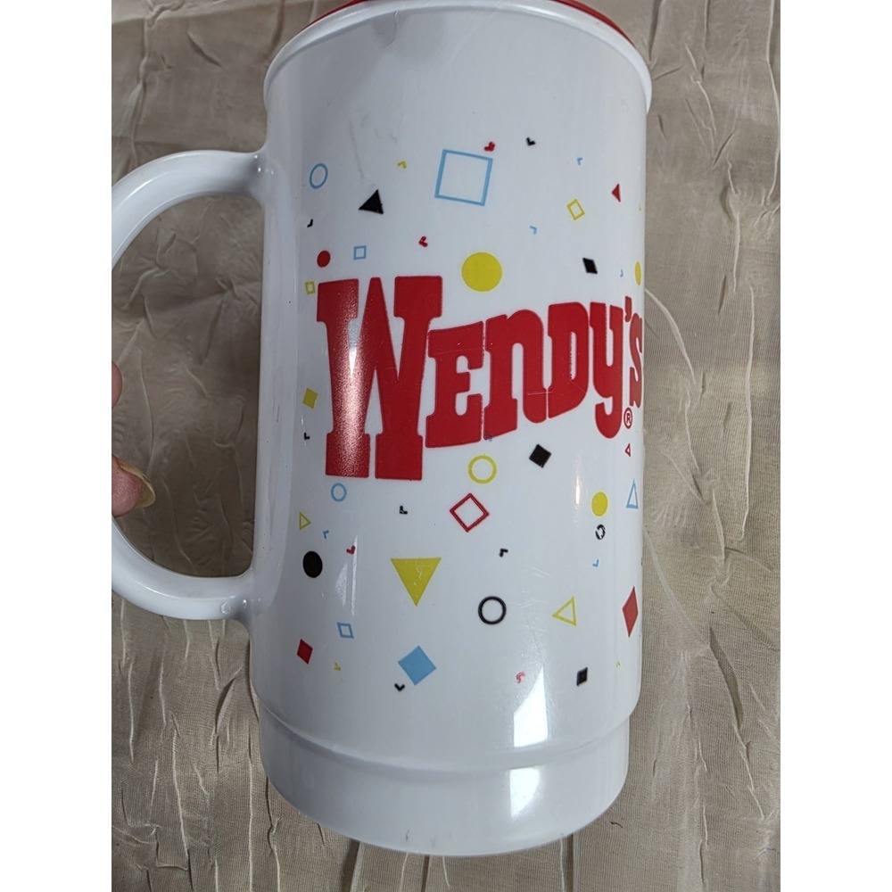 Vintage RARE 1980s Wendy's Old Fashioned Hamburgers Spill-Proof Coffee Mug